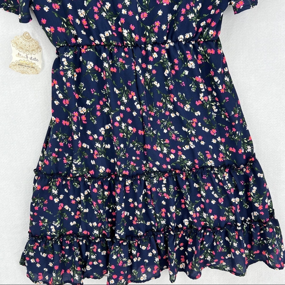 Altar'd State Navy Blue Floral Martha Flutter Sleeve Surplice Mini Dress M - Picture 8 of 10
